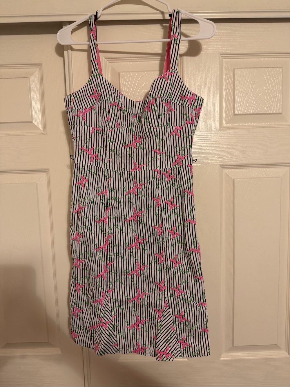 Nanette Lepore Vintage Y2K Pink Floral On Black White Striped Dress